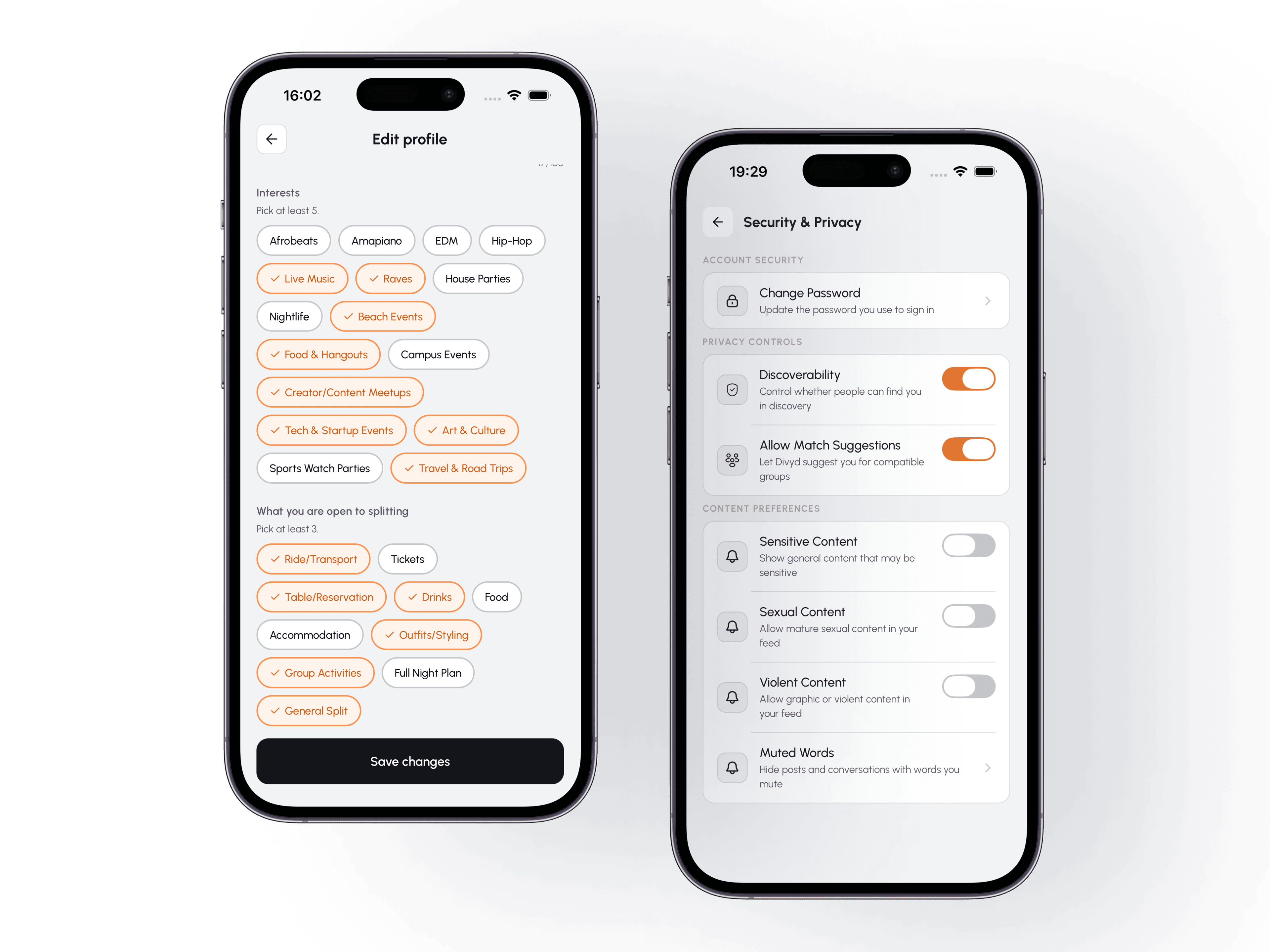 Set your preferences screen